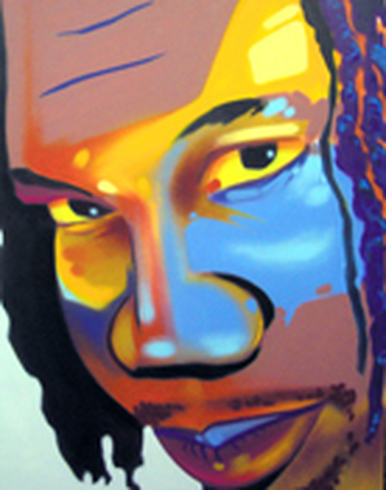 A black man with dreadlocks, graffiti, people illustration by Man One.