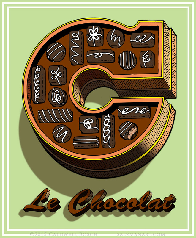 Le Chocolat; hand-lettered illustration by Caldwell Bosch.