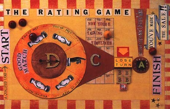 The Rating Game, 3D illustration assemblage by Nancy Gibson-Nash. Rep: Richard Salzman