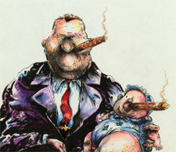 cigar smoking baby humorous illustration by Kevin Pope.