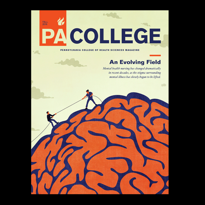 Cover and conceptual illustrations for Pennsylvania College on mental health nursing