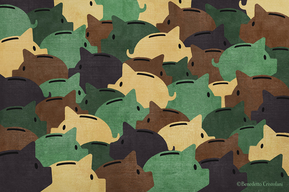 military camouflage with piggy banks