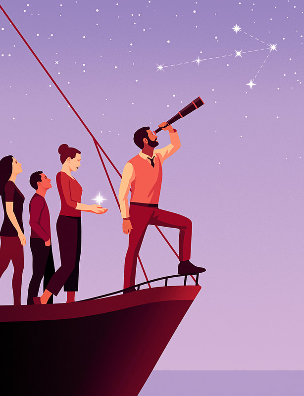 Illustration of people sailing using stars