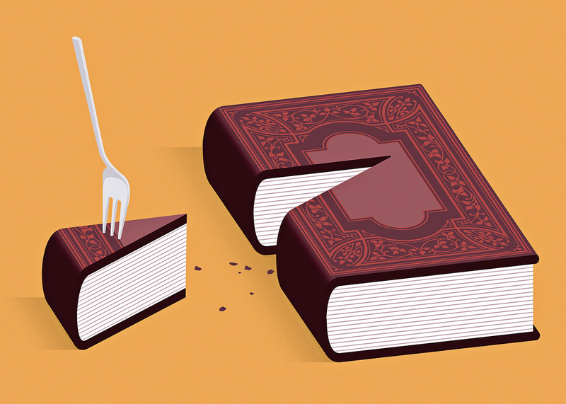 Conceptual illustration of a book worm