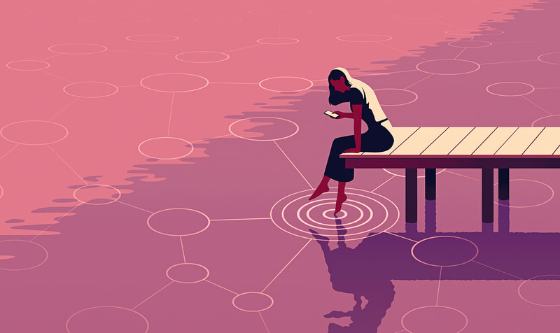 Illustration of a girl connected to the world