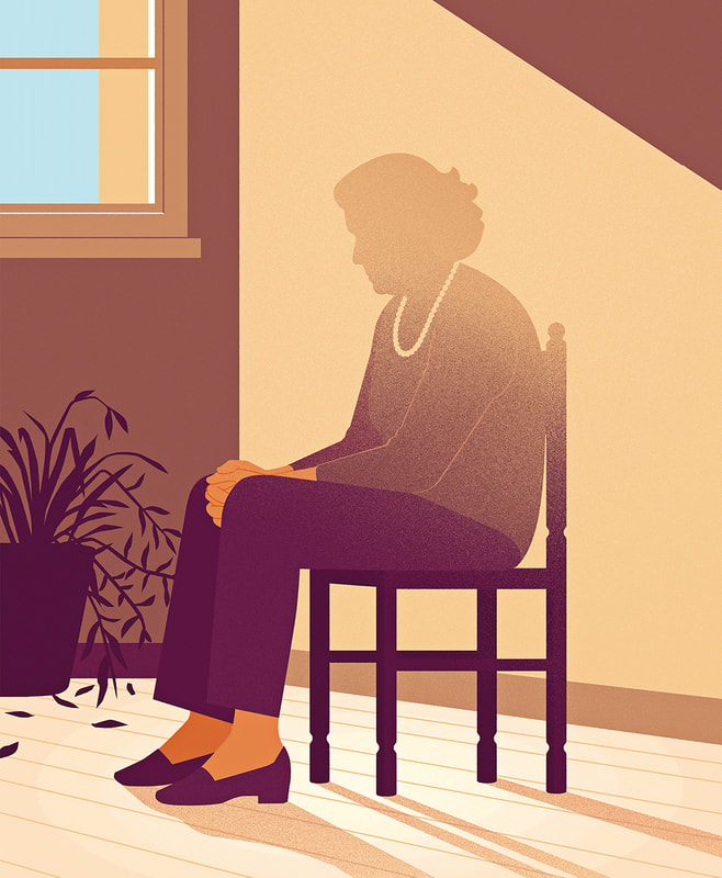 Illustration of lonely elderly woman