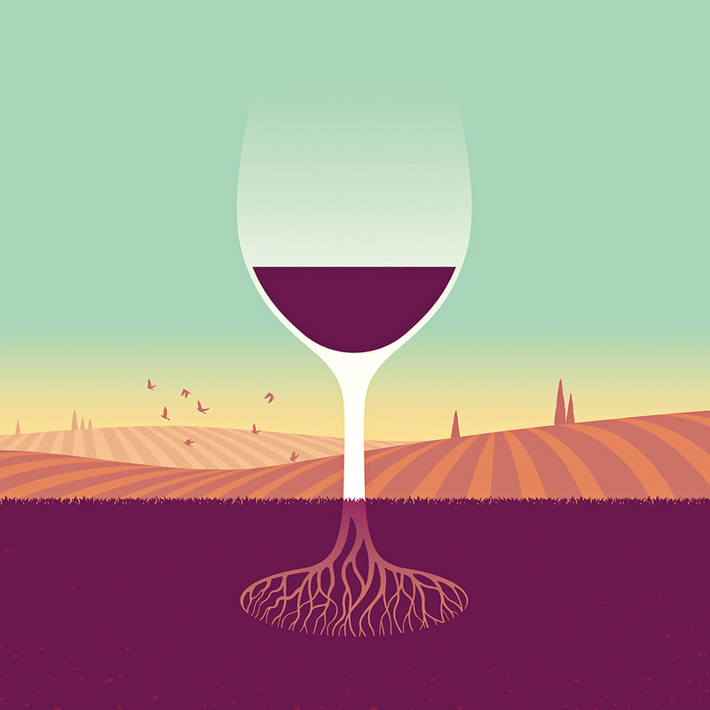 Illustration of a glass of Italian wine