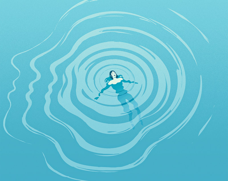 Illustration of a woman floating in the water