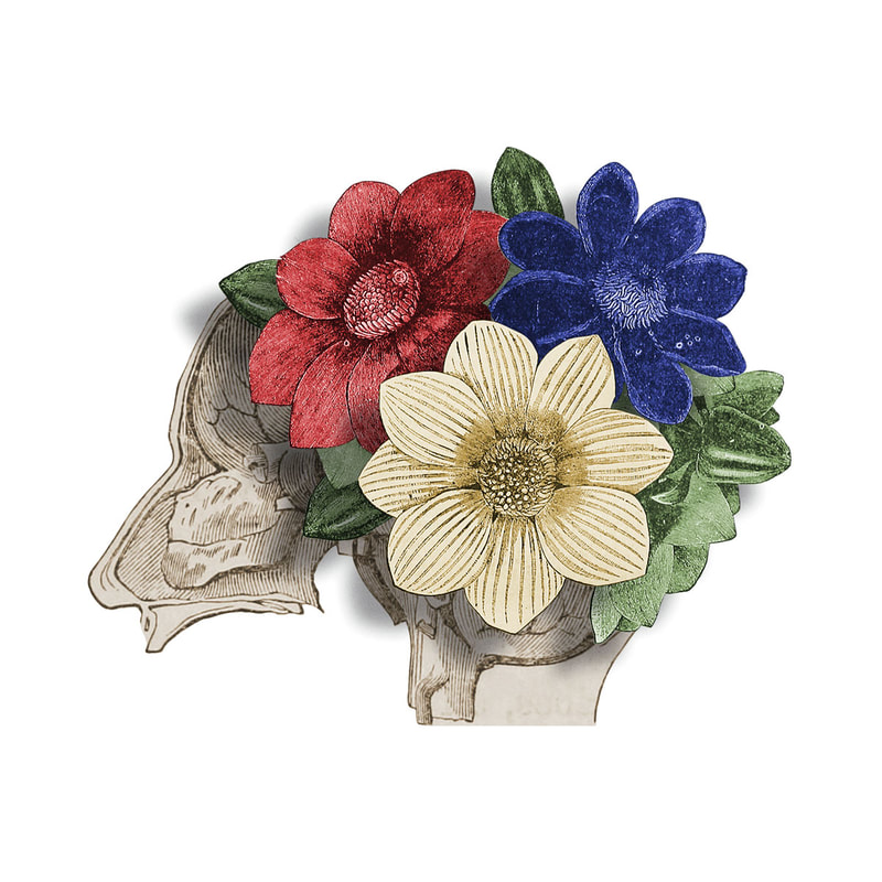 An illustration by Mariaelena Caputi of a lush, flowering brain.