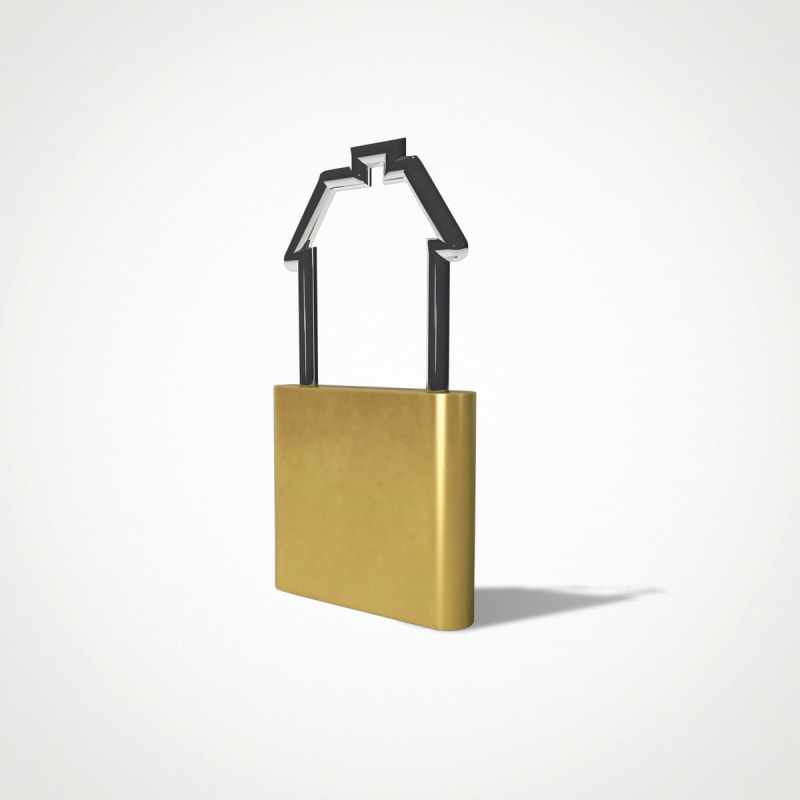 An illustration by Mariaelena Caputi of a padlock whose clasp is shaped like a house.