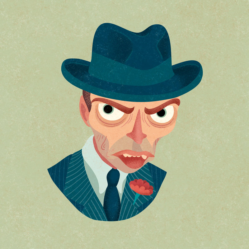 Caricature of actor Steve Buscemi as Nucky Thompson in HBO series Boardwalk Empire