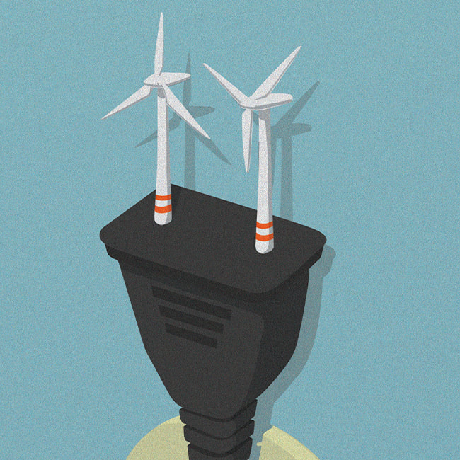 Conceptual illustration of wind-turbine powered electric plug