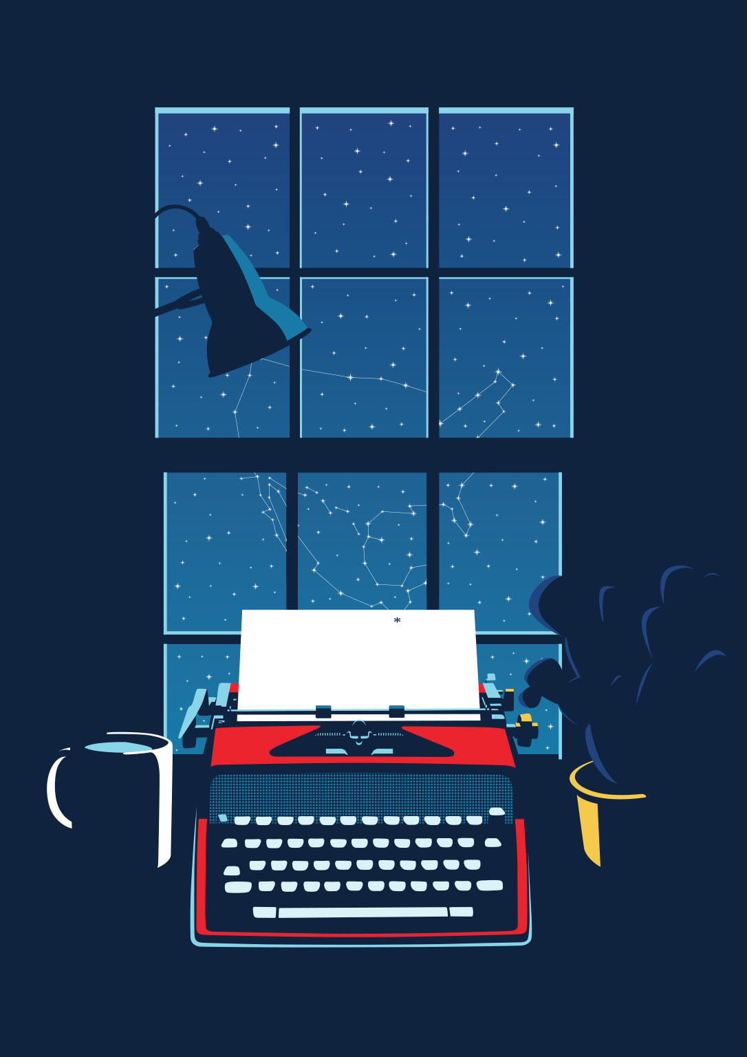 An illustration of a typewriter in front of a window: a conceptual illustration by Federico Gastaldi.