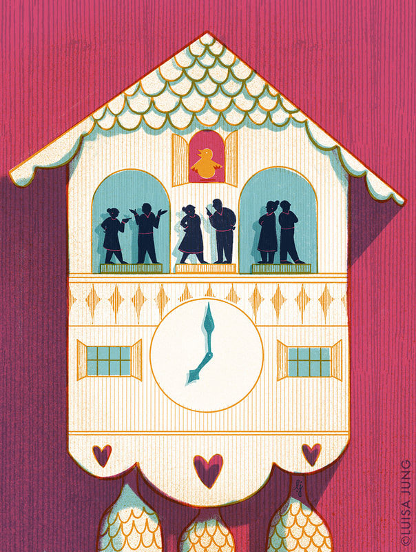 a cuckoo clock where the couple is fighting instead of dancing