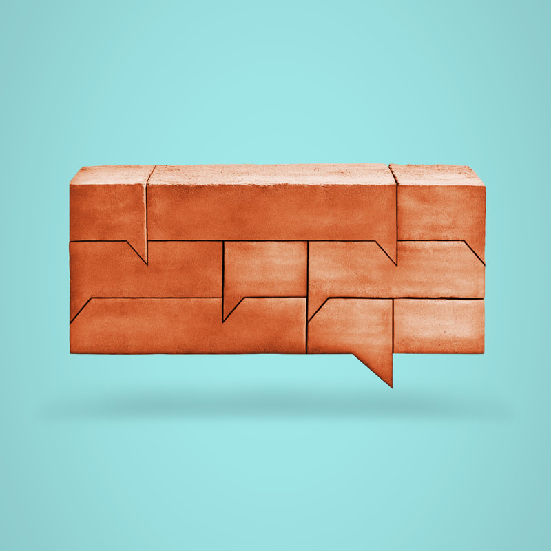 An illustration by Mariaelena Caputi of some bricks in the shape of speech bubbles that, all together, build a solid structure.
