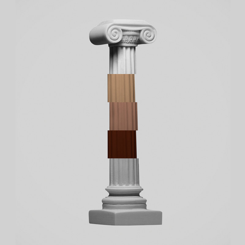 An illustration by Mariaelena Caputi of a shattered column trying to regain its balance.
