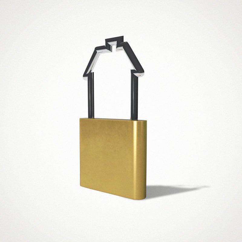 An illustration by Mariaelena Caputi of a padlock whose clasp is shaped like a house.
