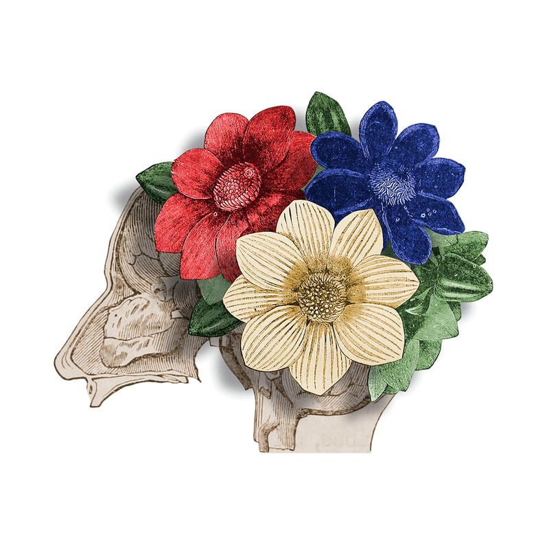 An illustration by Mariaelena Caputi of a lush, flowering brain.