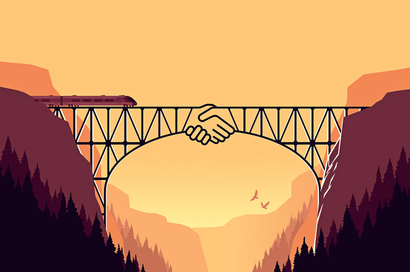 Conceptual illustration of a bridge made of two hands shaking