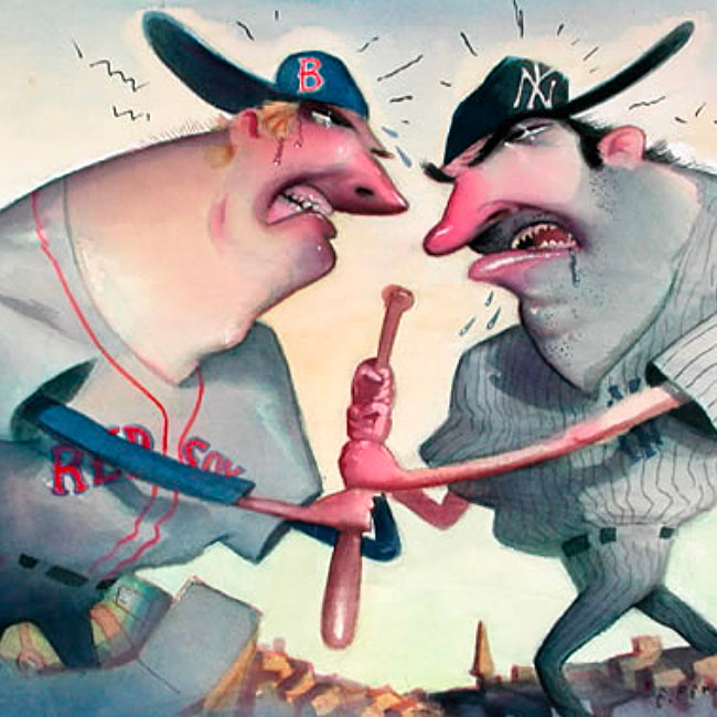 Everett Peck -- creator of Duckman -- humorous illustration portfolio --  New York Time illustration NY Yankees vs the Boston Red Sox
