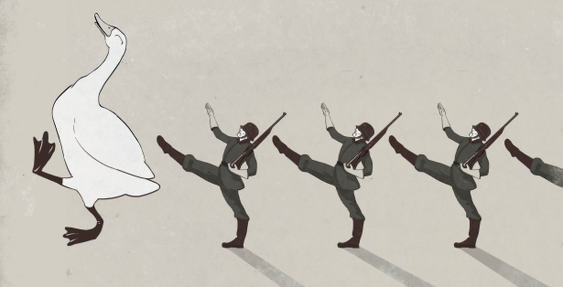 Goose-Stepping Nazis editorial illustration by Marco Melgrati.