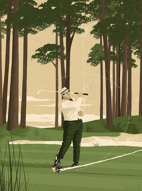 Golfer people illustration by Mark Smith. rep: Richard Salzman