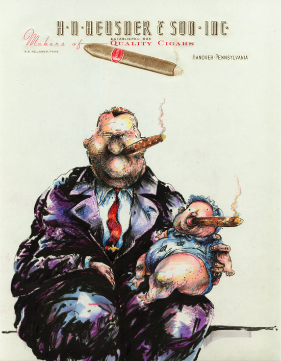 H.N. Heuser cigar smoking baby illustration by Kevin Pope.