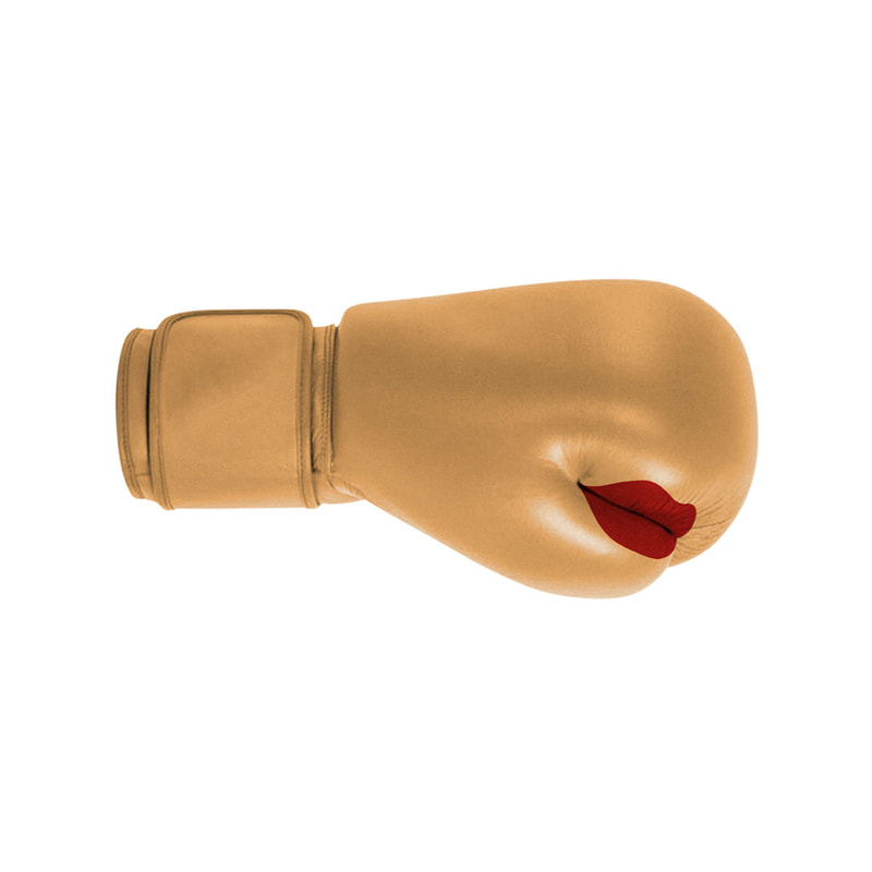 An illustration by Mariaelena Caputi of a boxing glove equipped with a mouth.
