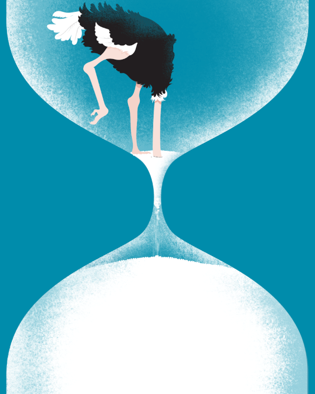 Ostrich, head in the sand, hourglass, denial, conceptual, vector, editorial, art in motion, gif, politics