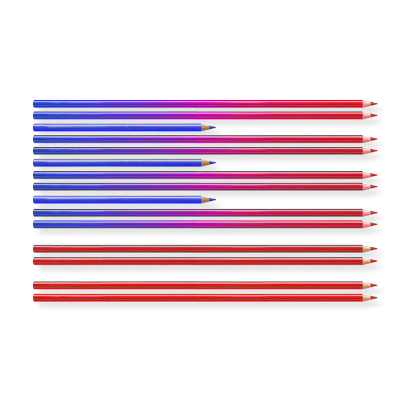 An illustration by Mariaelena Caputi of an American flag made of colored pencils.